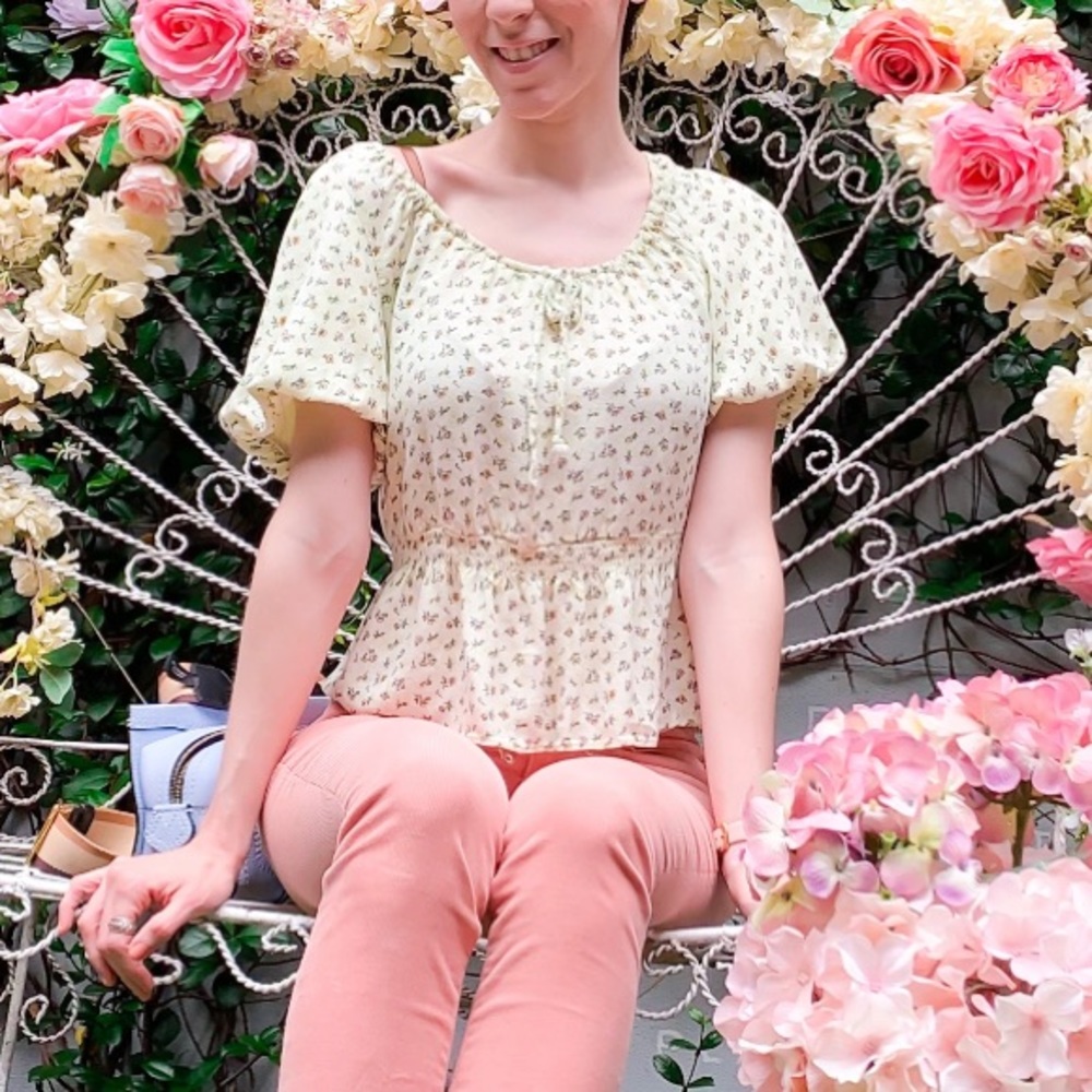 Urban Romantics Floral Puff Sleeve Top Yellow S